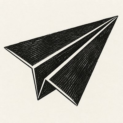 a paper plane, clean minimal composition on a plain background, no text