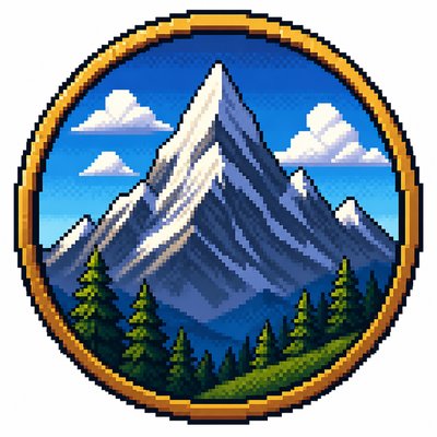an emblem of a mountain peak inside a circle, simple bold shapes on a plain background, no text or lettering