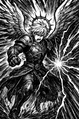 a black and white drawing of an angel