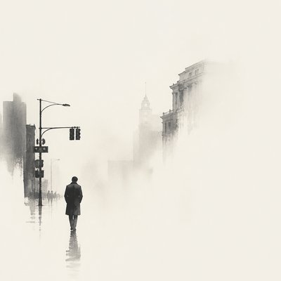 urban street with city activity — Negative Space Art Style