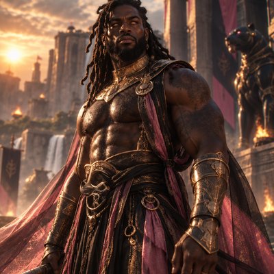 a man with dreadlocks standing in front of a city