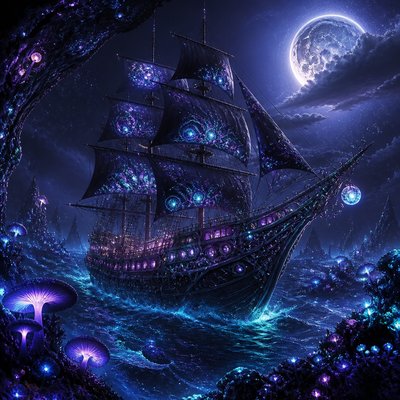 sailing ship on a stormy sea