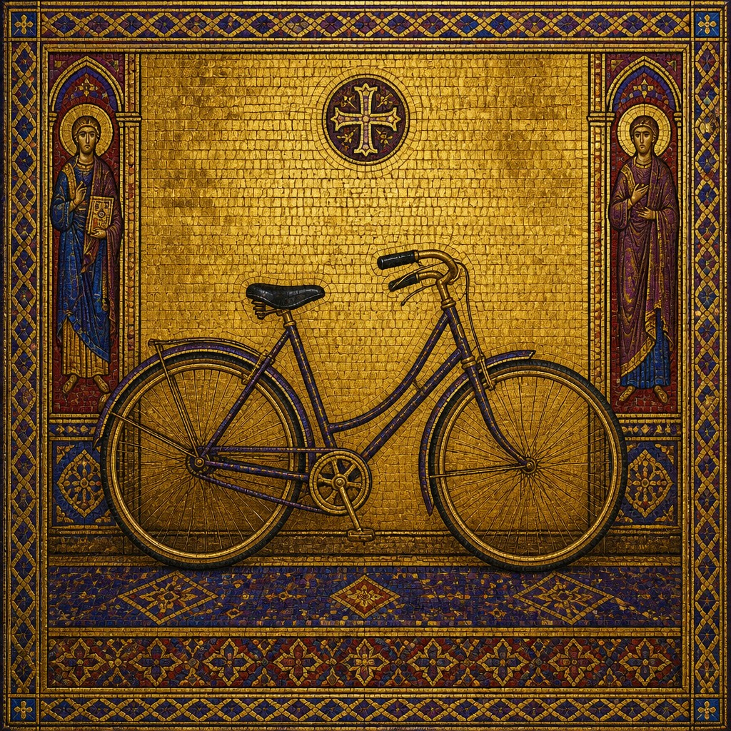 bicyle resting against a wall — Byzantine Classical Art Style