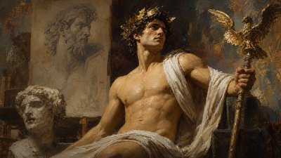Michelangelo art studio model posing as a greek god