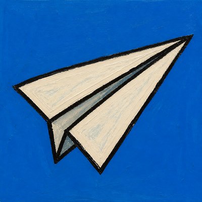 a paper plane, clean minimal composition on a plain background, no text