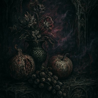 still life arrangement of fruits and flowers