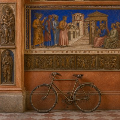 bicyle resting against a wall — Padua Art Style
