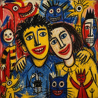 portrait of two people together — CoBrA Art Style