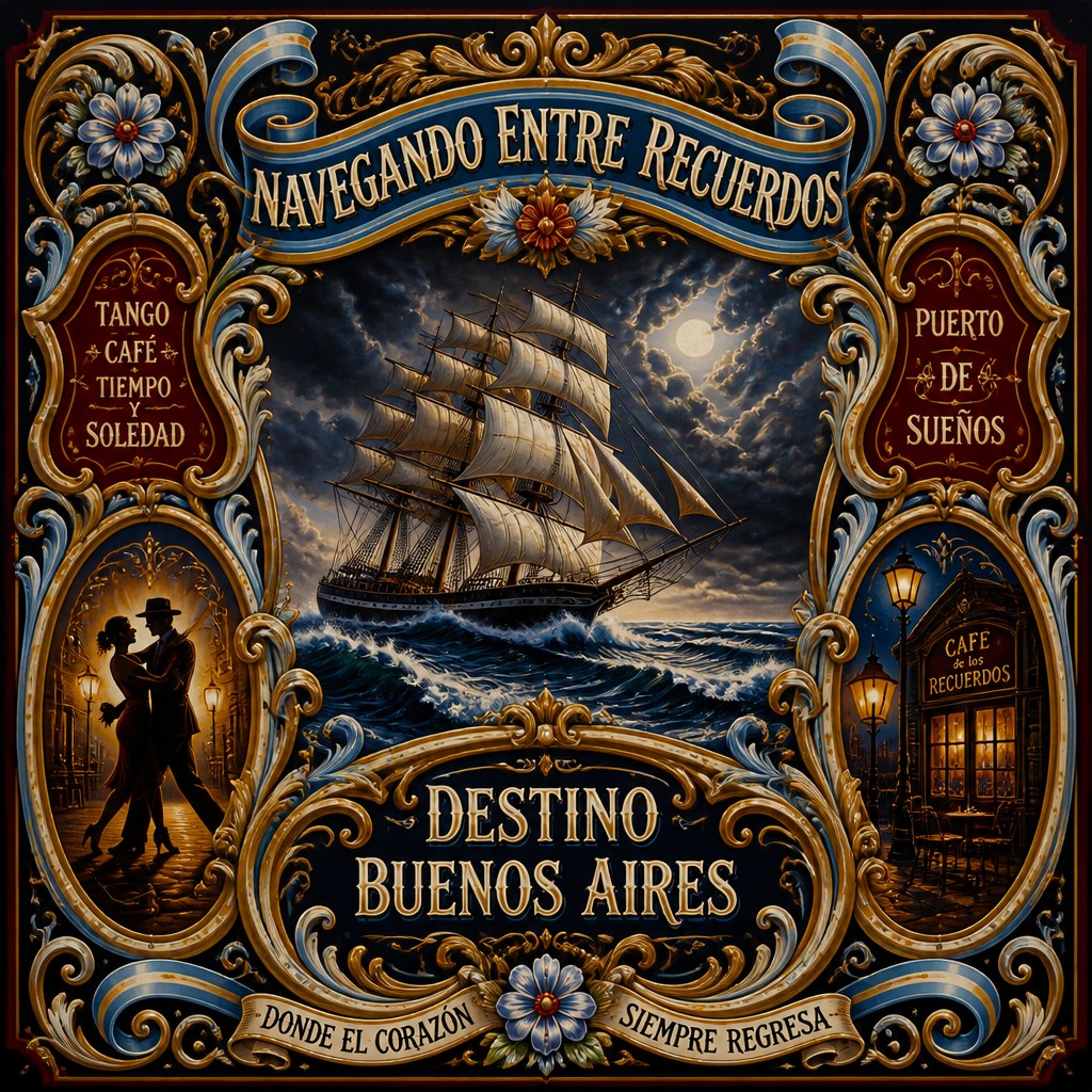sailing ship on a stormy sea — Argentine Art Style