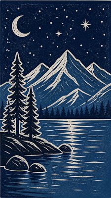 a tranquil mountain lake beneath a starry night sky, no people, no text