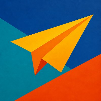 a paper plane, clean minimal composition on a plain background, no text