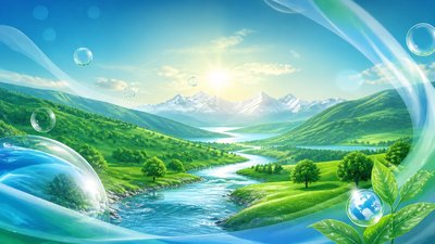 a vast valley with a river winding toward distant mountains at sunrise, no people, no text
