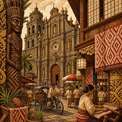 urban street with city activity — Filipino Art Style