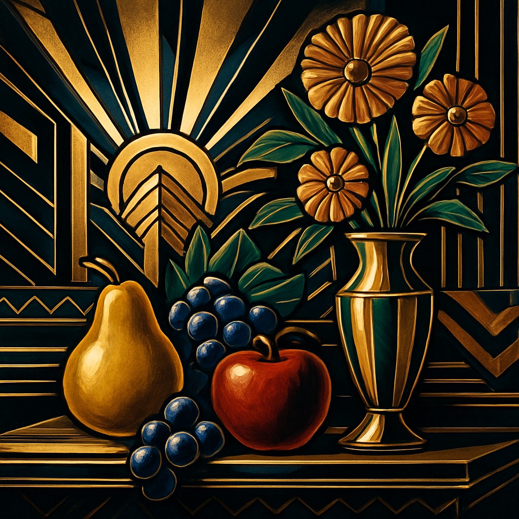still life arrangement of fruits and flowers