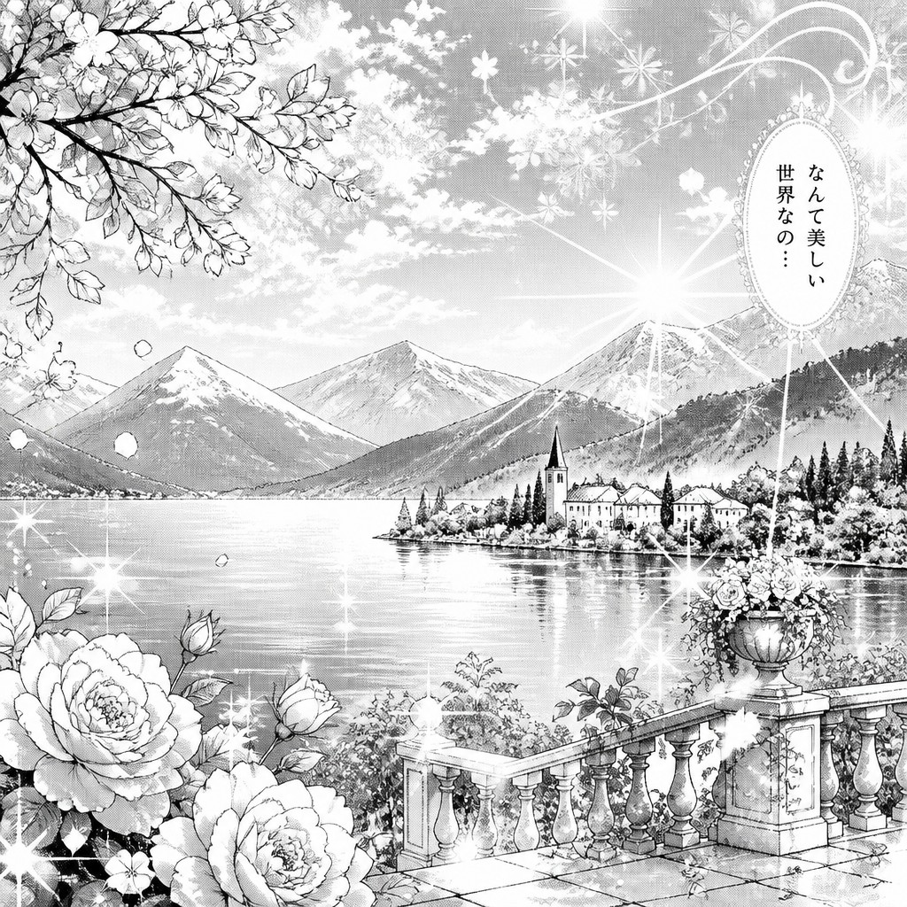 wide landscape with natural scenery — Shoujo Romance Manga Art Style