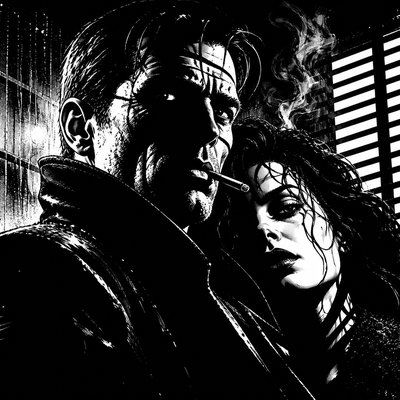 portrait of two people together — Noir Comic Art