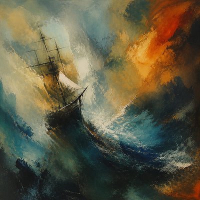 sailing ship on a stormy sea