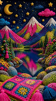 a tranquil mountain lake beneath a starry night sky, no people, no text