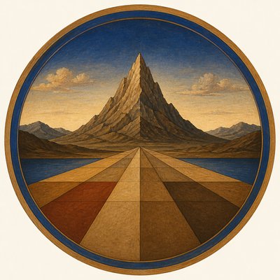 an emblem of a mountain peak inside a circle, simple bold shapes on a plain background, no text or lettering