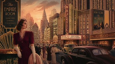 bustling city street panorama at dusk
