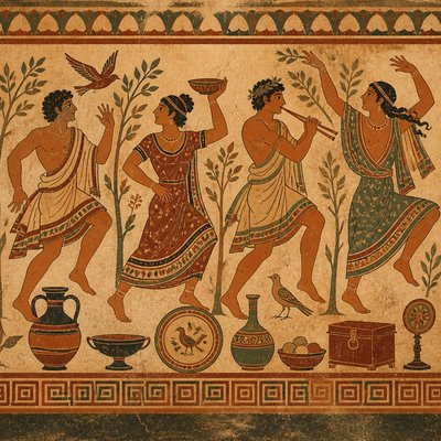 still life with everyday objects — Etruscan Art Style