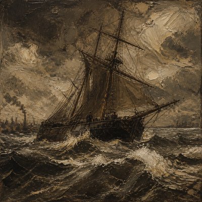 sailing ship on a stormy sea