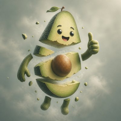 a happy avocado character giving a thumbs up, bold readable design on a plain background, no text