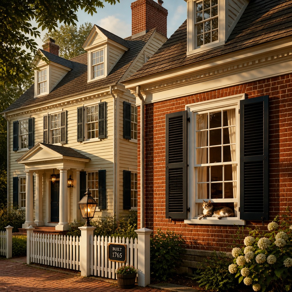 a cat lounging in a sunlit window — Colonial Architecture
