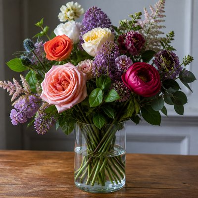bouquet of flowers in a glass vase