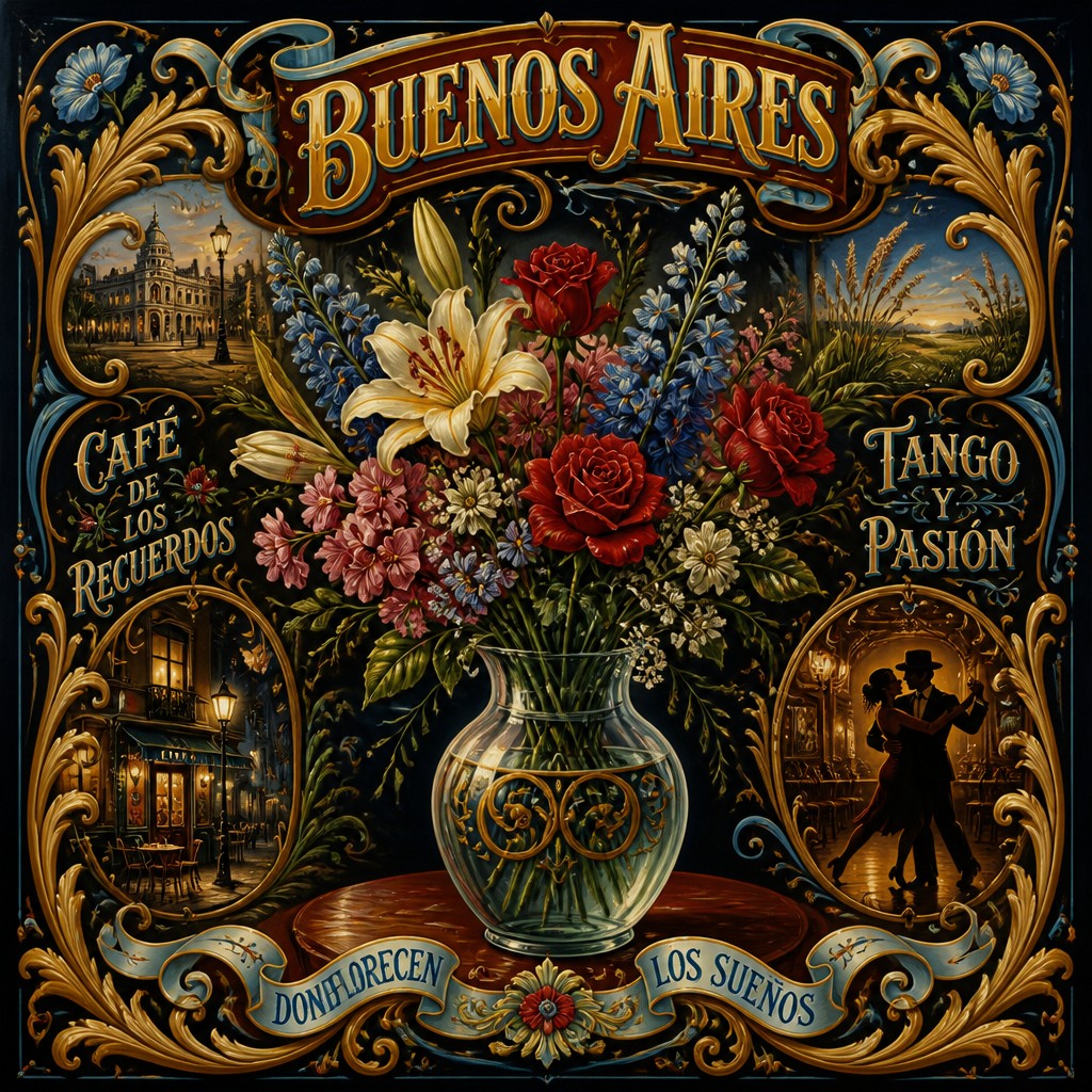 bouquet of flowers in a glass vase — Argentine Art Style