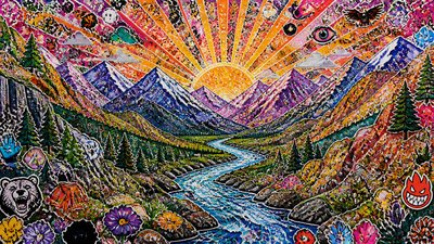 a vast valley with a river winding toward distant mountains at sunrise, no people, no text