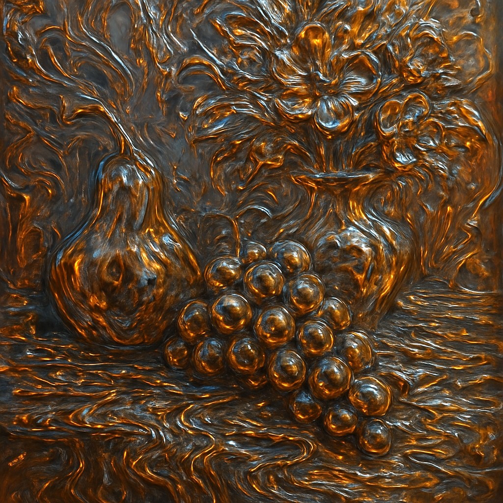 still life arrangement of fruits and flowers