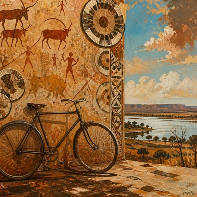 bicyle resting against a wall