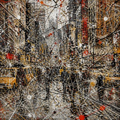 urban street with city activity — Action Painting Art Style