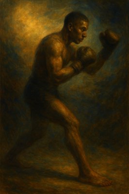 a painting of a man with a boxing glove
