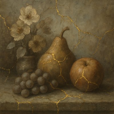 still life arrangement of fruits and flowers