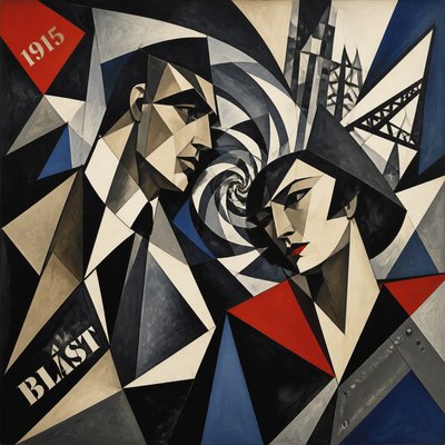 portrait of two people together — Vorticism Art Style