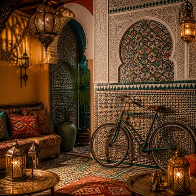 bicyle resting against a wall — Moroccan Interior Design