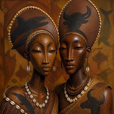 portrait of two people together — Guinea-Bissau Art Style