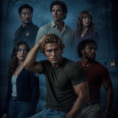 Ok tu me fait 7 personnages de roman , on va commencer avec un homme dans la trentaine tres beau il est blond, il passe sa main dans ses cheveux, on voit le biceps il est en T-shirt avec un jean à côté de lui, il se trouve un autre mec métisse hyper séduisant a sa gauche , lui aussi décontracté. Ensuite, je veux qu’à droite tu me dessines une femme dans la vingtaine, très magnifique aussi brune, habillé un peu en mode pull color jean elle a genre un collier etc. Tres yong adulte en hauteur derrière eux. Donc pas vraiment genre sur le sol, c’est plus une image de tous les persos comme un roman un policier dans les 30 ans, et alors là je veux que tu m’écoutes un autre homme à peu près la 40, les cheveux noirs un peu gris bouclé, sur les côtés, il a pas de lunettes il est en chemise, on dirait un peu un maire de la ville un daddy pas de barbe, pas de moustache. Il a l’air pas gros, mais pas maigre. Juste un air de Daddy. Et enfin un troisième personnage, une femme dans la trentaine quarantaine avec une frange qui a l’air d’être un peu secrétaire ou je sais pas quoi elle est rousse. Une ambiance assez froide avec un brouillard glaçant autour de une forêt, un caravane je sais pas une ambiance vraiment inquiétante et vraiment je veux une ambiance comme si on parlait d’un roman genre les trois personnes en haut, ils sont petits enfin ils sont représentés en plus petit que les trois les mais ils sont genre en haut, tu vois genre, on voit pas leurs gens et etc. comme une affiche en gros ils sont pas genre sur une montagne les trois premiers personnages, ils sont vraiment sur le sol quoi genre, on voit pas le sol, mais on voit qu’ils sont les uns derrière les autres la fille à gauche le mec noir à droite le blond devant il regarde tous faire un point fixe comme si il courait ou je sais pas le policier, je veux qu’il soit pas comme les autres, genre un policier avec une barbe, les cheveux noirs mais le mien, et le daddy je ne veux en aucun cas qu’il est les cheveux gris, j’ai bien dit les cheveux noirs assez milong bouclé pour te donner un autre idée, je veux qu’il ressemblepour te donner un autre idée, je veux qu’il ressemble à tom loftis de widow’s bay je veux vraiment que le maire comme je l’ai dit, il soit vraiment une ambiance décrivant pas un homme sérieux qui cherche l’ambition du pouvoir ou je sais pas quoi genre vraiment une une chemise démodé voilà quoi tu vois ce que je veux dire une ambiance vraiment écrivain un peu et le policier, je veux qu’il soit en uniforme de shérif. Et le métisse peut être des locks quelque chose qui le rend nique pas des comme tout le monde, je sais pas moi des wave en afro, peu importe et la fille en fait finalement je veux qu’elle ait genre un cardigan noir ou bleu Je veux une ambiance bleue pas grise et je le retiens encore une fois le maire, je ne veux pas qu’il ait la mâchoire carrée, je veux pas qu’il y ait forcément une mâchoire dessinée ou je sais pas quoi, j’ai juste dit pas gros, ça veut dire genre une mâchoire t’écrivain, légère, pas quelqu’un, on dirait, il sole kilos qui fait du sport avec la mafia ou je sais pas quoi arrête c’est bon là et mets un peu de couleur dans les dans leurs vêtements. Genre le mec blond il a un T-shirt kaki un jean bleu clair. Le mec métisse il a un T-shirt rouge sombre avec un pantalon beige je sais pas moi quelque chose la fille elle a un T-shirt blanc avec son cardigan le maire, il a une chemise beige avec des carreaux assez entrouvertes le policier bah il a son uniforme et la secrétaire je sais pas moi elle a décidé de mettre du violet ce jour-là dernière précision, le métisse est quand même très sexy, t’évite de me faire quelqu’un qui ressemble à rien et le policier n’est pas latino. Le policier n’est pas latino, je le répète parce que je trouve ça vraiment stigmatisant. Trouve-moi une autre ethnie. Genre le policier, il est asiatique avec une barbe et une moustache hyper séduis