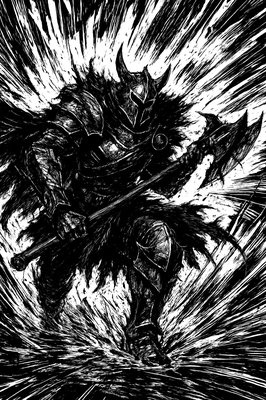 a black and white drawing of a demon