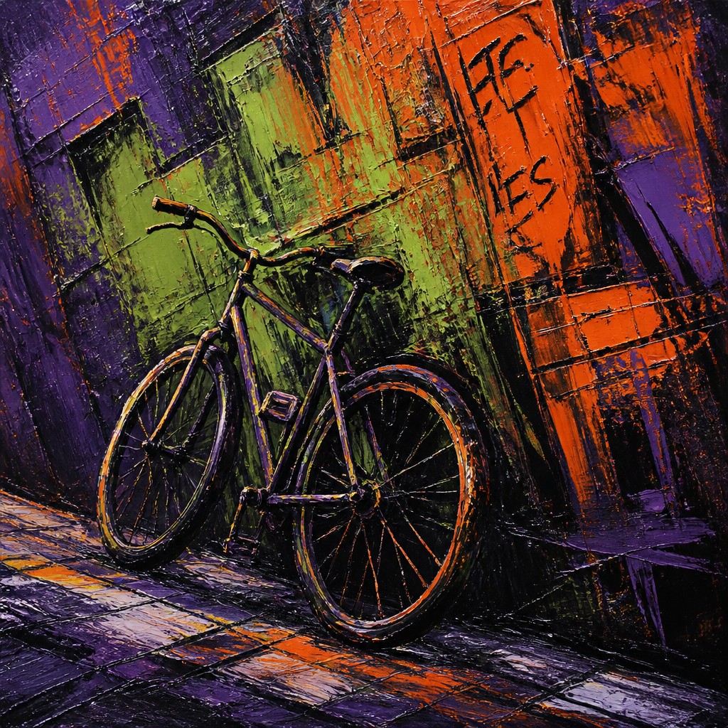 bicyle resting against a wall