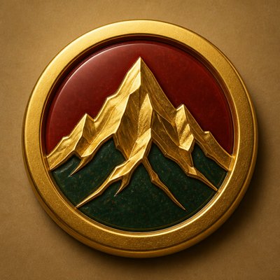 an emblem of a mountain peak inside a circle, simple bold shapes on a plain background, no text or lettering
