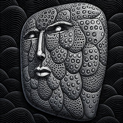 a black and white drawing of a man's face