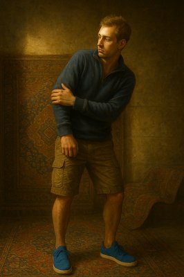 a painting of a man standing in a room