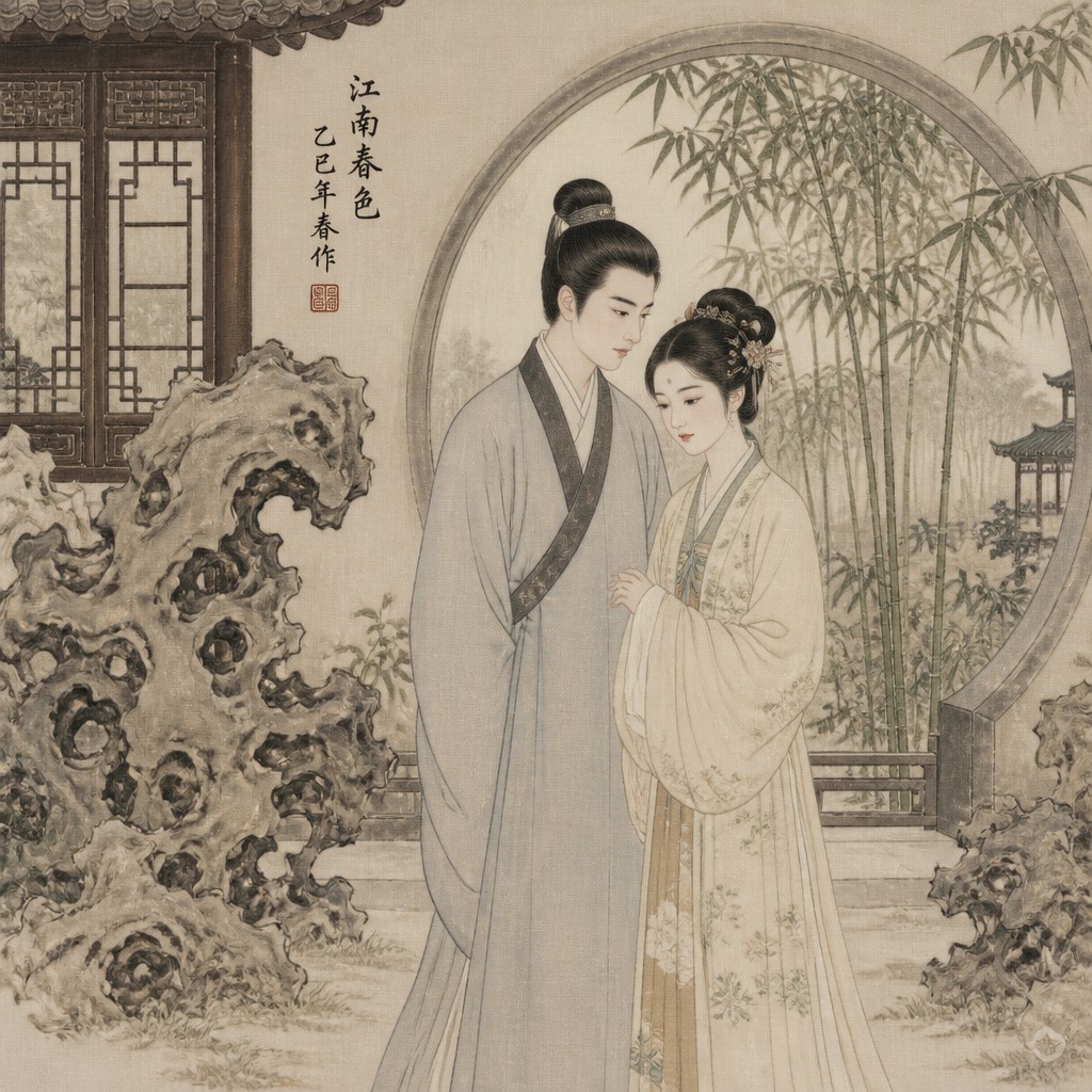portrait of two people together — Suzhou Art Style