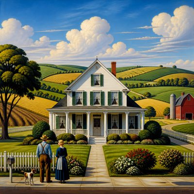 house with front view — American Regionalism Art Style