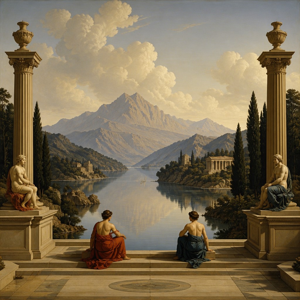 serene landscape with mountains and water