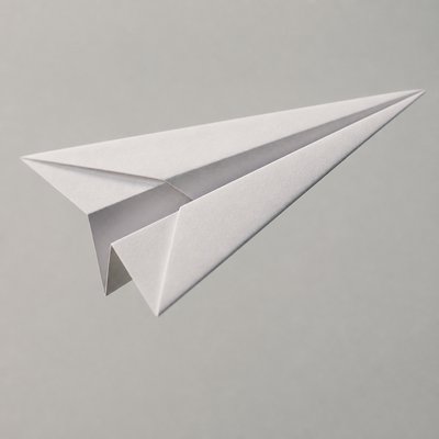a paper plane, clean minimal composition on a plain background, no text