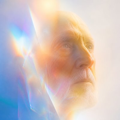 close-up portrait of an elderly person with expressive weathered features